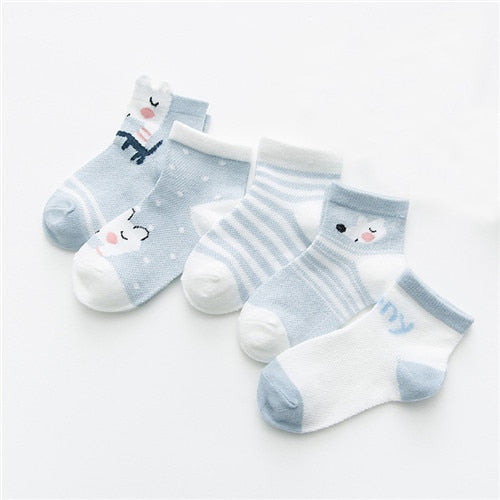 5Pairs / lot Kleinkind-Baby-Socken-Sommer-Ineinander greifen-dünne Baby-Socken für Mädchen-Baumwollneugeborenes Baby-Mädchen-Socken-preiswertes Material