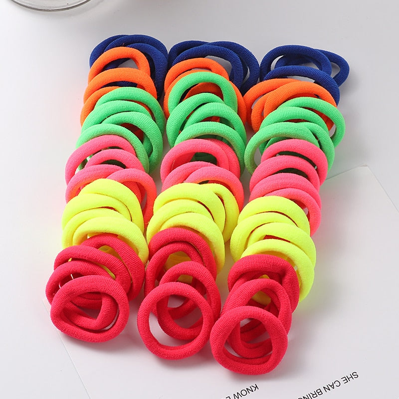 50pcs Girls Solid Color Big Rubber Band, Headwear Elastic Hair Bands, Girl Hair Accessories, Ornaments