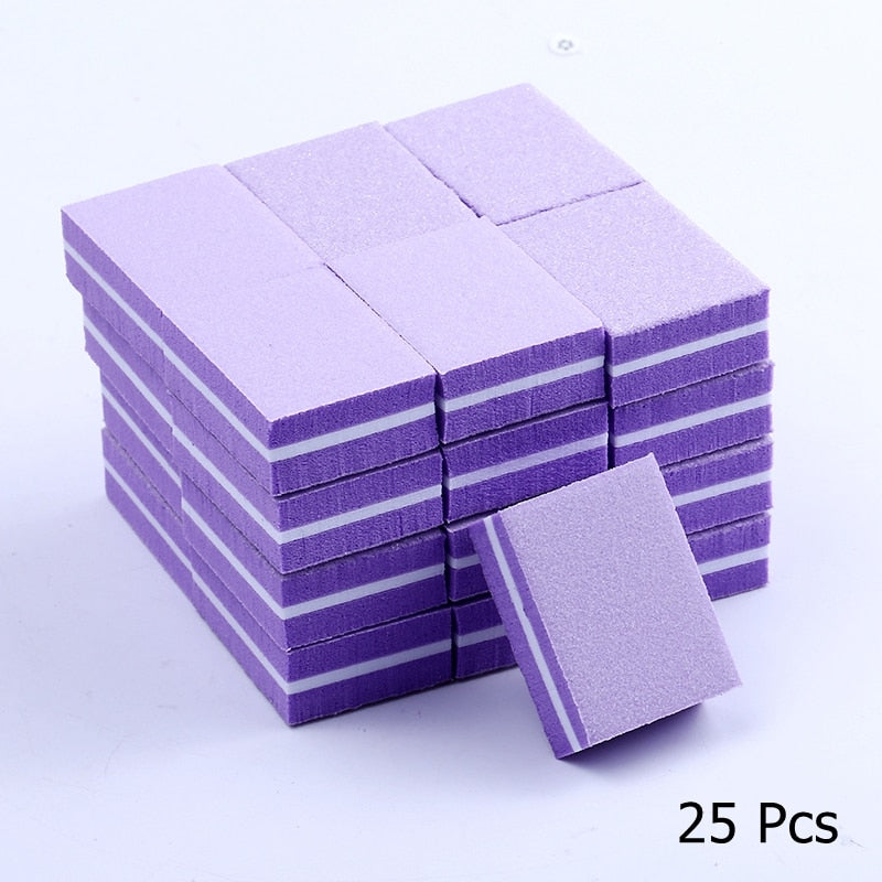 25/50pcs / lot Mini blocs de lime à ongles double face Éponge colorée Vernis à ongles Bandes de tampon de ponçage Outils de manucure de polissage