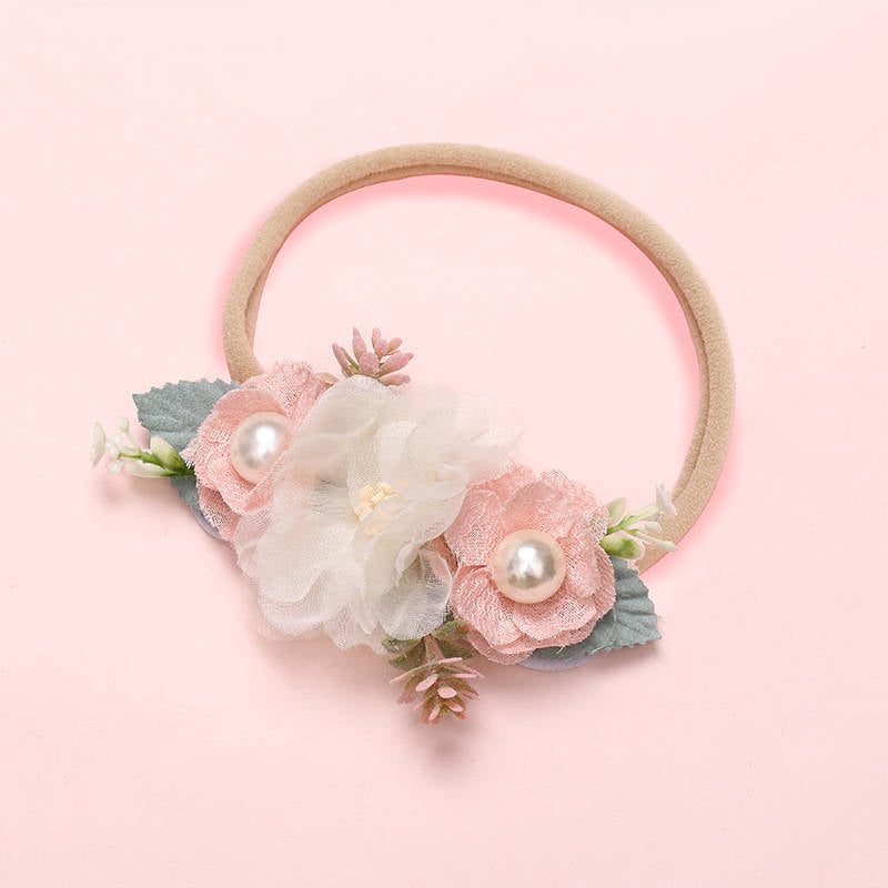 Shiny Fashion Florals Headband Newborn Baby Elastic Princess Hairbands Child Kids Pearl Fresh Style Cute Headwear Gifts