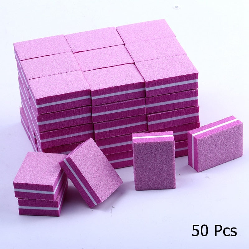 25/50pcs / lot Mini blocs de lime à ongles double face Éponge colorée Vernis à ongles Bandes de tampon de ponçage Outils de manucure de polissage