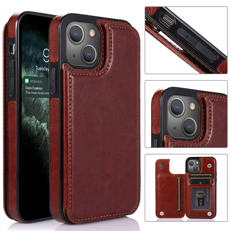 Luxury Slim Fit Premium Leather Cover For iPhone 14 13 11 12 Pro XS Max XR X SE 6S 6 7 8 Plus Wallet Card Holder Slots Flip Case