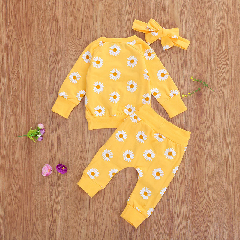 Enfant en bas âge nouveau-né bébé fille 0-24M, ensemble de vêtements d'automne marguerite haut en coton imprimé pantalons longs 2 pièces tenues