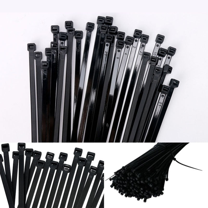 Attache-câble en nylon plastique autobloquant 100 pièces noir, anneau de fixation d'attache-câble, ensemble d'attache-câble pour attache-câble industriel