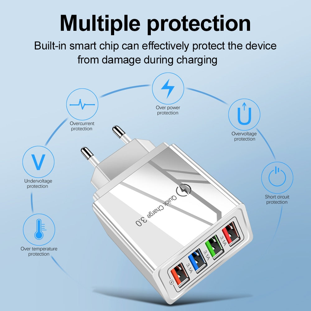 EU / US-Stecker USB-Ladegerät Quick Charge 3.0 für Telefonadapter für iPhone 12 Pro Max Tablet Portable Wall Mobile Charger Fast Charger