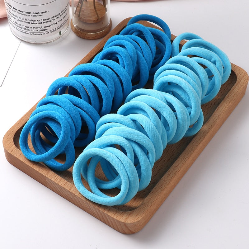 50pcs Girls Solid Color Big Rubber Band, Headwear Elastic Hair Bands, Girl Hair Accessories, Ornaments