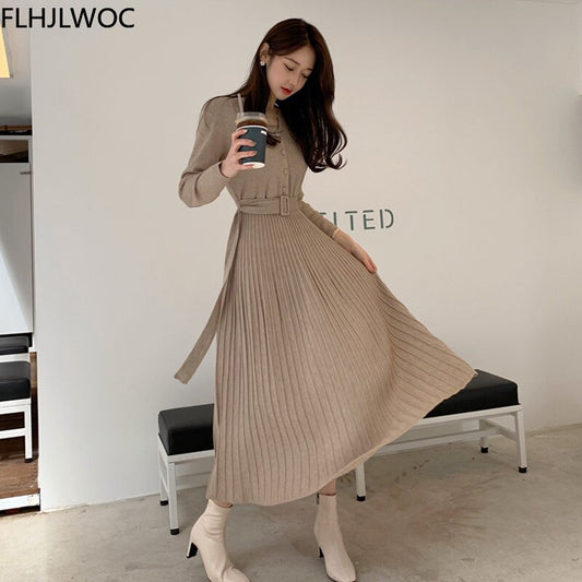 Feminine Vestidos Hot Sales Women Fashion Elegant Lady Turtleneck Belt Knitted Shirt Dress