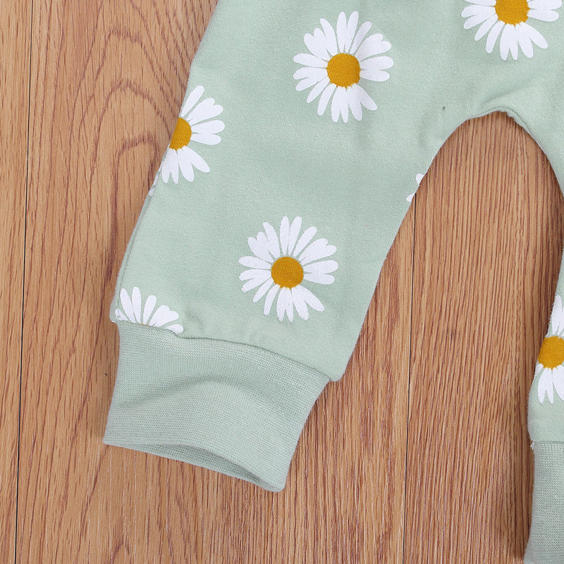 Enfant en bas âge nouveau-né bébé fille 0-24M, ensemble de vêtements d'automne marguerite haut en coton imprimé pantalons longs 2 pièces tenues