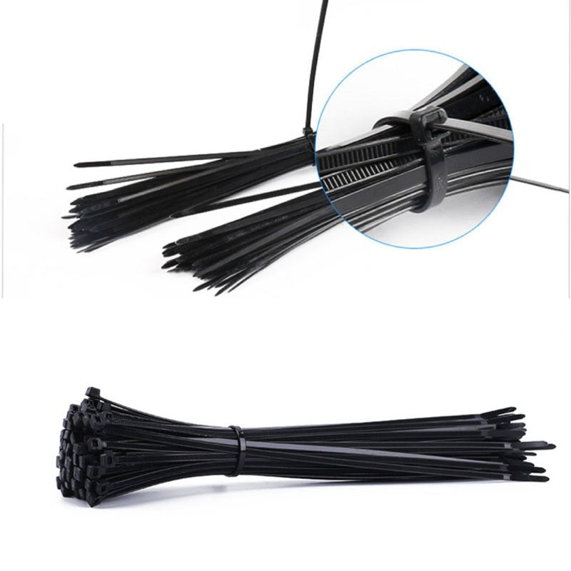 Self-locking plastic nylon cable tie 100 pieces black, cable tie fastening ring, industrial cable tie cable tie set