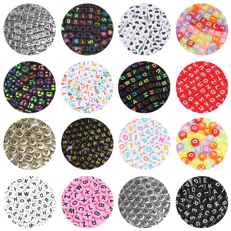 Mixed Letter Acrylic Beads Round Flat Alphabet Digital Cube Loose Spacer Beads For Jewelry Making Handmade Diy Bracelet Necklace