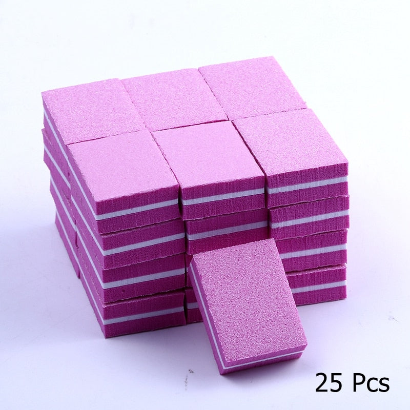 25/50pcs / lot Mini blocs de lime à ongles double face Éponge colorée Vernis à ongles Bandes de tampon de ponçage Outils de manucure de polissage