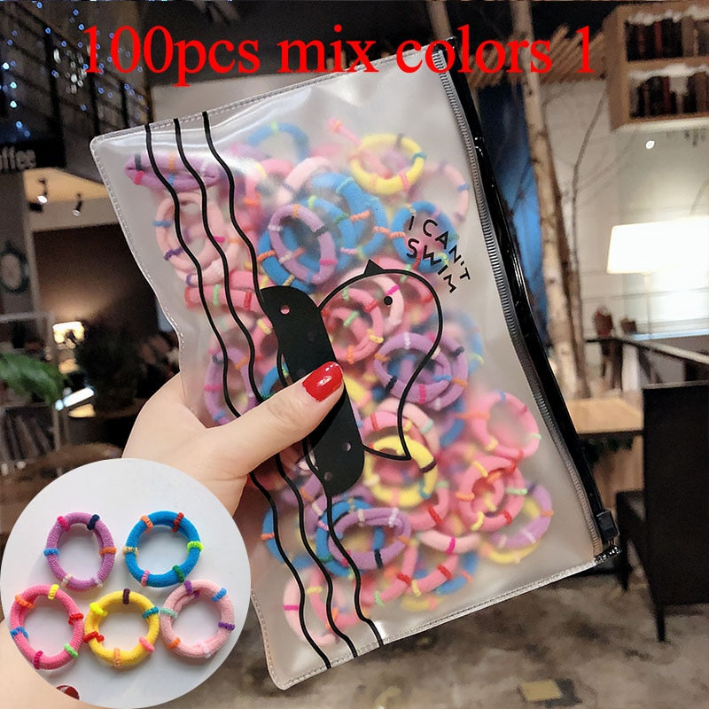 50/100 teile/satz Mädchen Bunte Nylon Kleine Elastische Haarbänder Kinder Pferdeschwanz Halter Scrunchie Stirnband Kinder Haarschmuck