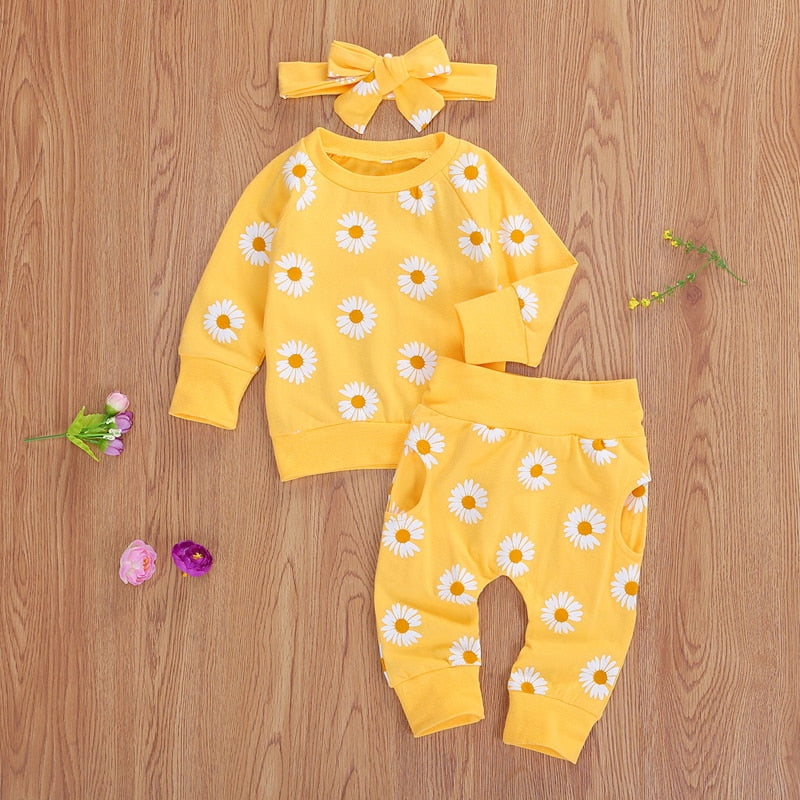 Toddler Newborn Infant Baby Girl 0-24M, Autumn Clothing Set  Daisy Printed Cotton Top Long pants 2Pcs Outfits