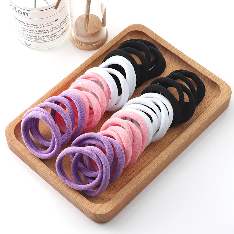 50pcs Girls Solid Color Big Rubber Band, Headwear Elastic Hair Bands, Girl Hair Accessories, Ornaments