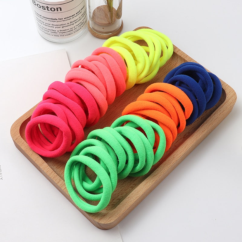 50pcs Girls Solid Color Big Rubber Band, Headwear Elastic Hair Bands, Girl Hair Accessories, Ornaments