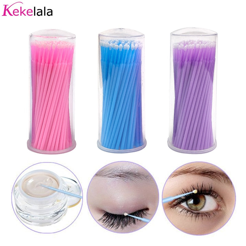 100 STÜCKE/Flasche Wimpernverlängerung Reinigungstupfer Lash Lift Kleberentferner Applikatoren Microblade Make-up Mikropinsel Werkzeug