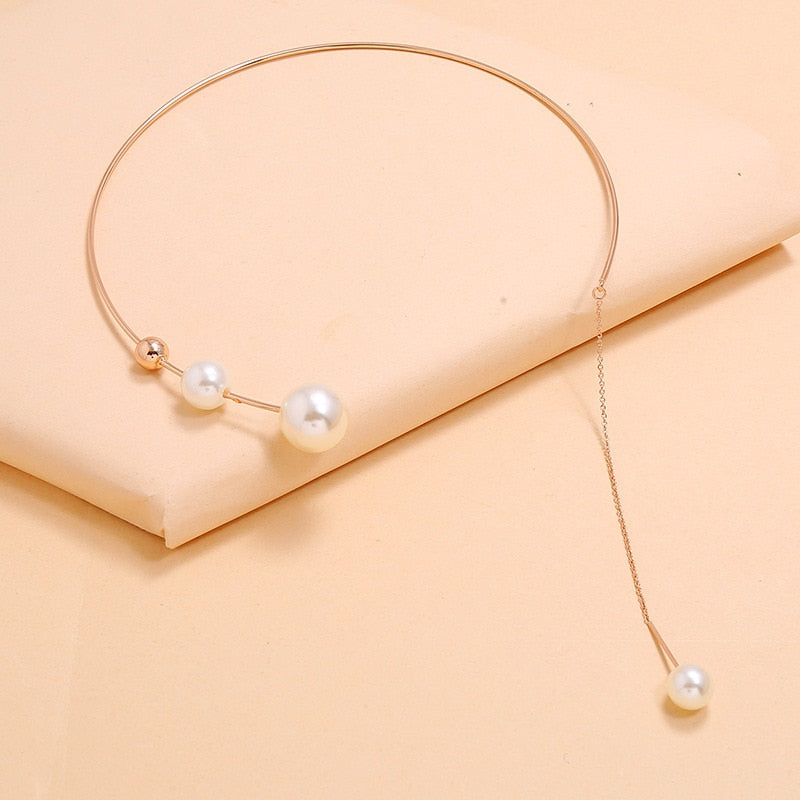 Elegant Big White Imitation Pearl Choker Necklace  Clavicle Chain Fashion Necklace For Women Wedding Jewelry Collar