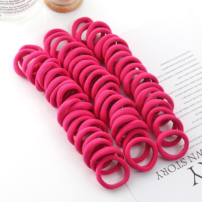 50pcs Girls Solid Color Big Rubber Band, Headwear Elastic Hair Bands, Girl Hair Accessories, Ornaments