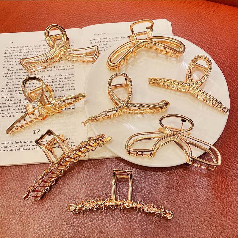 New Women Elegant Gold Silver Hollow Geometric Metal Hair Claw Vintage Hair Clips Headband Hairpin Fashion Hair Accessories