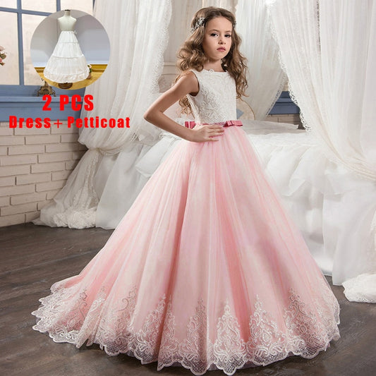 Teen Wedding Girl Dress First Comunion Dress for Girl Evening Princess Flower Dress Kids Clothes Costume Vestido 8 -14 Year