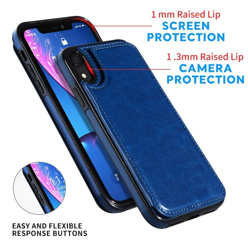 Housse en cuir de luxe Slim Fit Premium pour iPhone 14 13 11 12 Pro XS Max XR X SE 6S 6 7 8 Plus portefeuille porte-cartes fentes étui à rabat