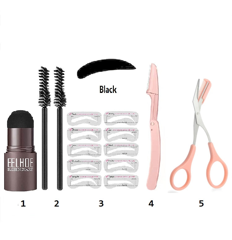 Professionnel One Step Sourcils Timbre Façonner Set Stylo Maquillage Imperméable À L'eau Pour Les Femmes Parfait Sourcils Pochoir Et Modèles