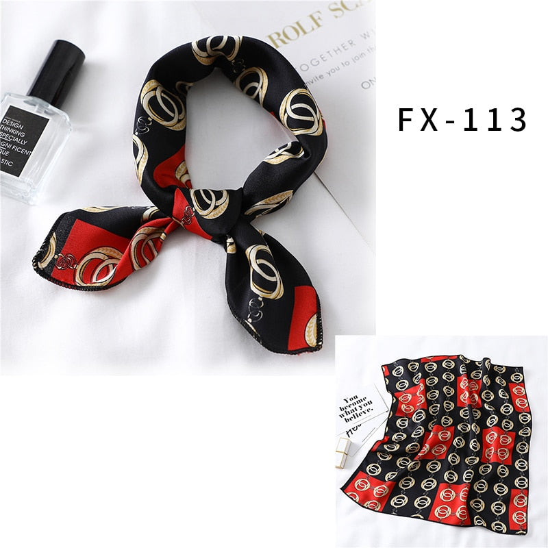 Square Silk Scarf Women Fashion Print Small Neck Scarfs Office Lady Hair Band Foulard Hand Kerchief Female Bandana Shawl