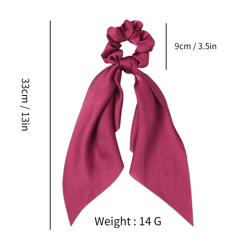 Fashion Solid Color Bow Satin Long Ribbon Ponytail Scarf Hair Tie Scrunchies Women Girls Elastic Hair Bands Hair Accessories