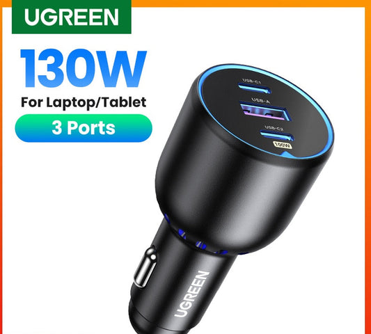 130W USB-C Car Charger, Laptops Tabet PD3.0 Quick Charger, Fast Charging USB, Type C