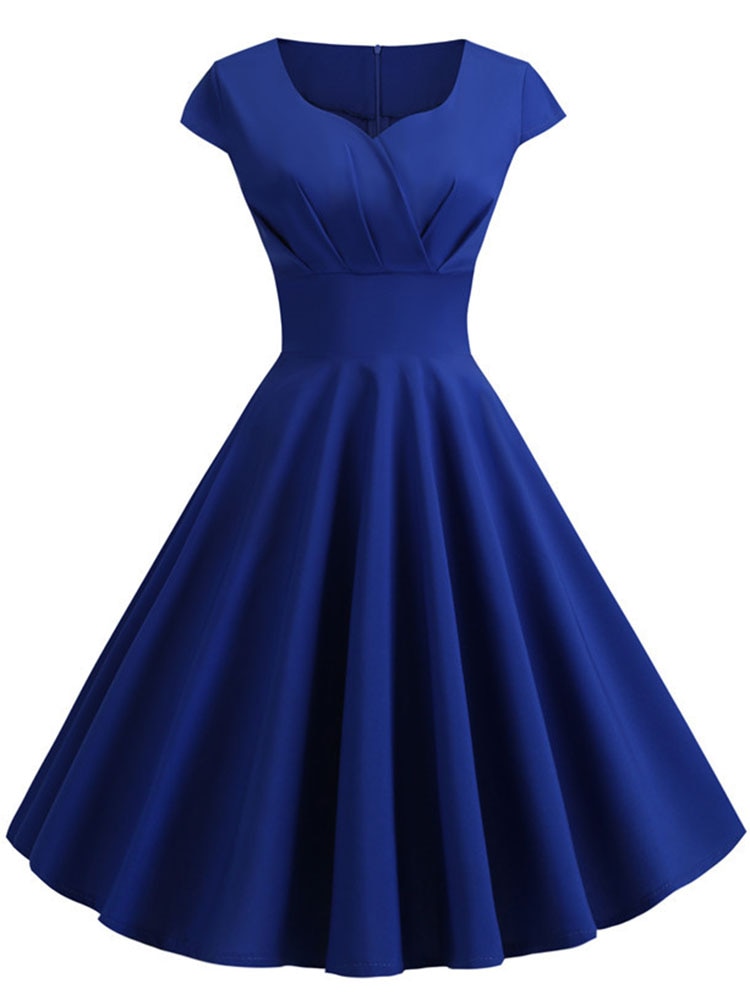 Rosa Sommerkleid Damen V-Ausschnitt Big Swing Vintage Kleid Robe Femme Elegant Retro Pin Up Party Büro Midi Kleider