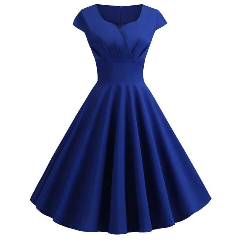 Rosa Sommerkleid Damen V-Ausschnitt Big Swing Vintage Kleid Robe Femme Elegant Retro Pin Up Party Büro Midi Kleider