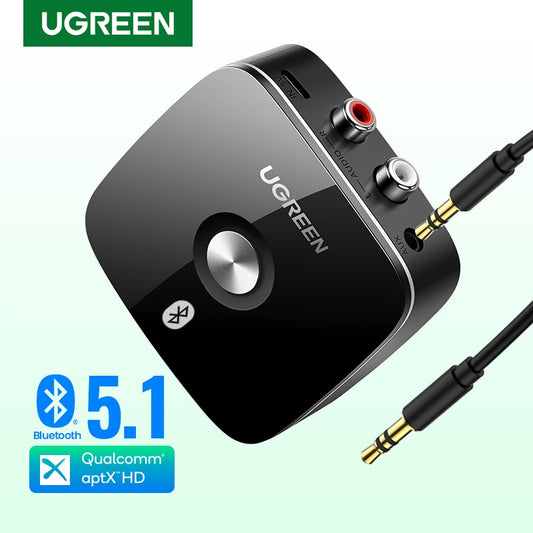 UGREEN Bluetooth RCA Récepteur 5.1 aptX HD 3.5mm Jack Aux Adaptateur Sans Fil Musique pour TV Voiture 2RCA Bluetooth 5.0 Récepteur Audio