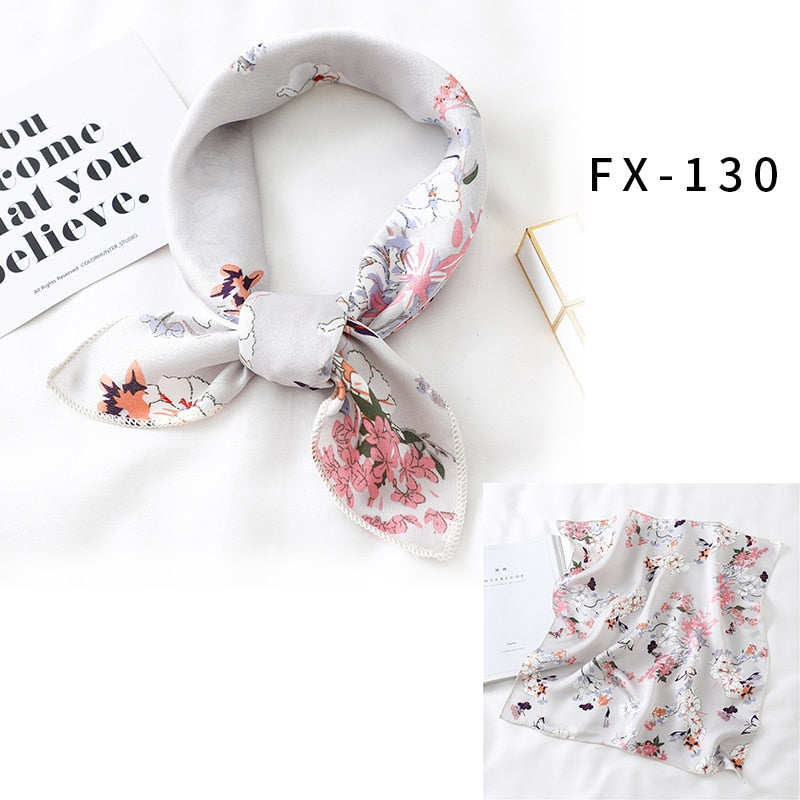 Square Silk Scarf Women Fashion Print Small Neck Scarfs Office Lady Hair Band Foulard Hand Kerchief Female Bandana Shawl