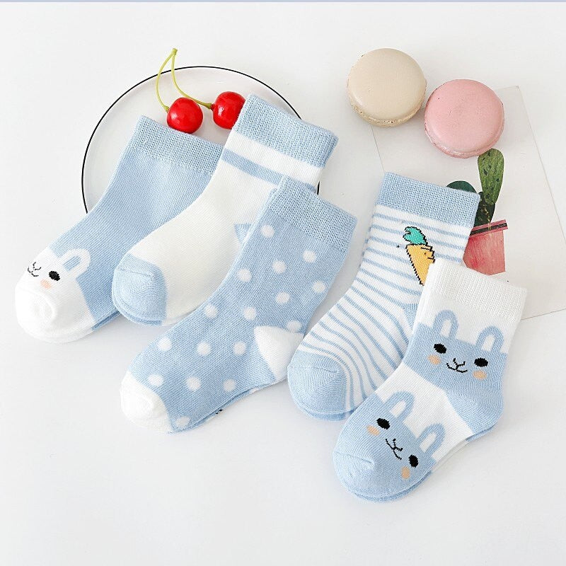 5Pairs Baby Socks Newborn Baby Boy Socks 0-1-3-7 Years Kids Pure Cotton Animal Design Fadeless Soft Children Socks