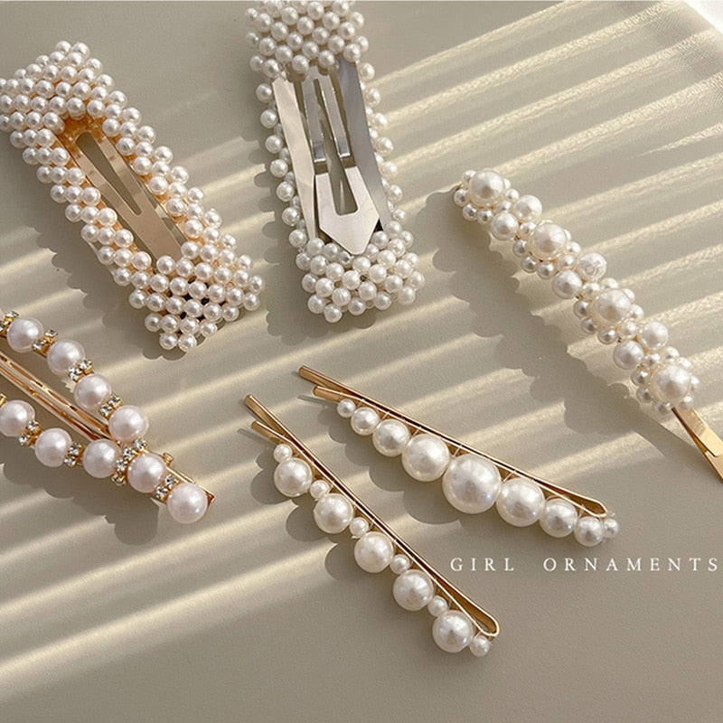 Women Girls Elegant Full Pearls Geometric Hair Clips Sweet Hair Ornament Hairpins Barrettes Fashion Hair Accessories