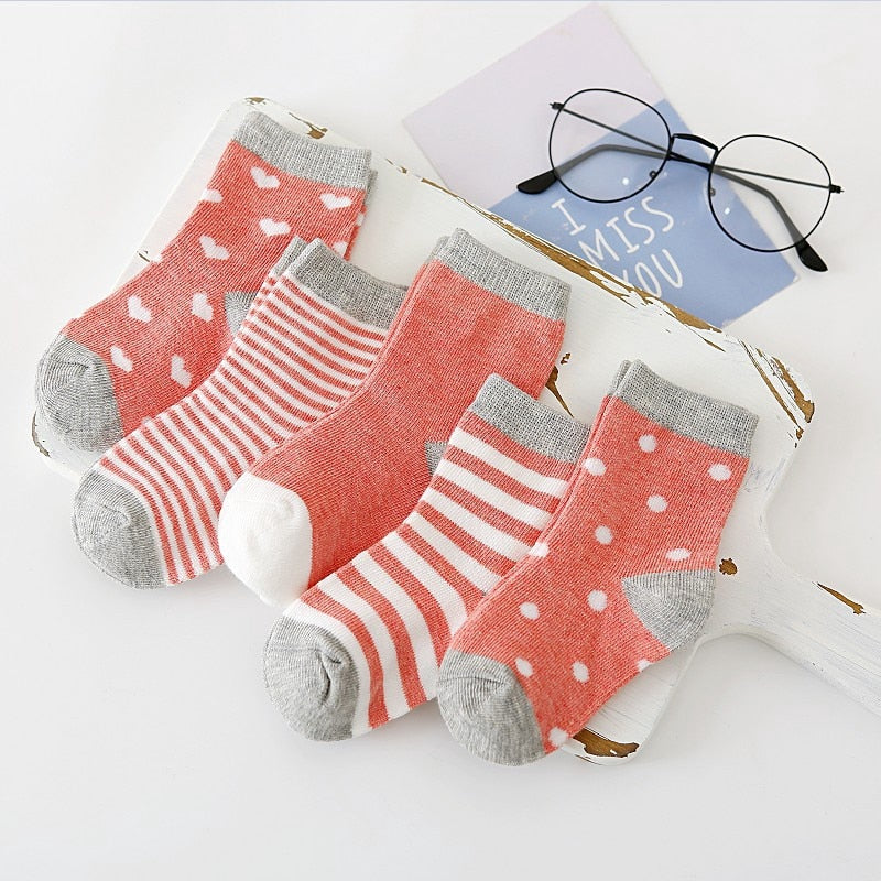 5Pairs Baby Socks Newborn Baby Boy Socks 0-1-3-7 Years Kids Pure Cotton Animal Design Fadeless Soft Children Socks