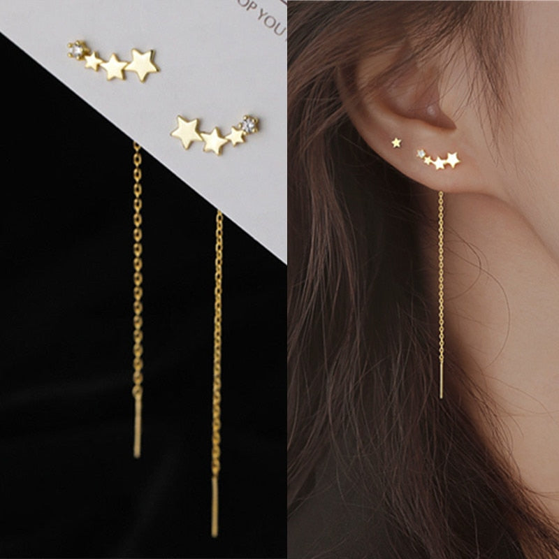 Trend Simulation Pearl Long Earrings Female Moon Star Flower Rhinestone Wedding Pendant Earrings Fashion Korean Jewelry Earrings