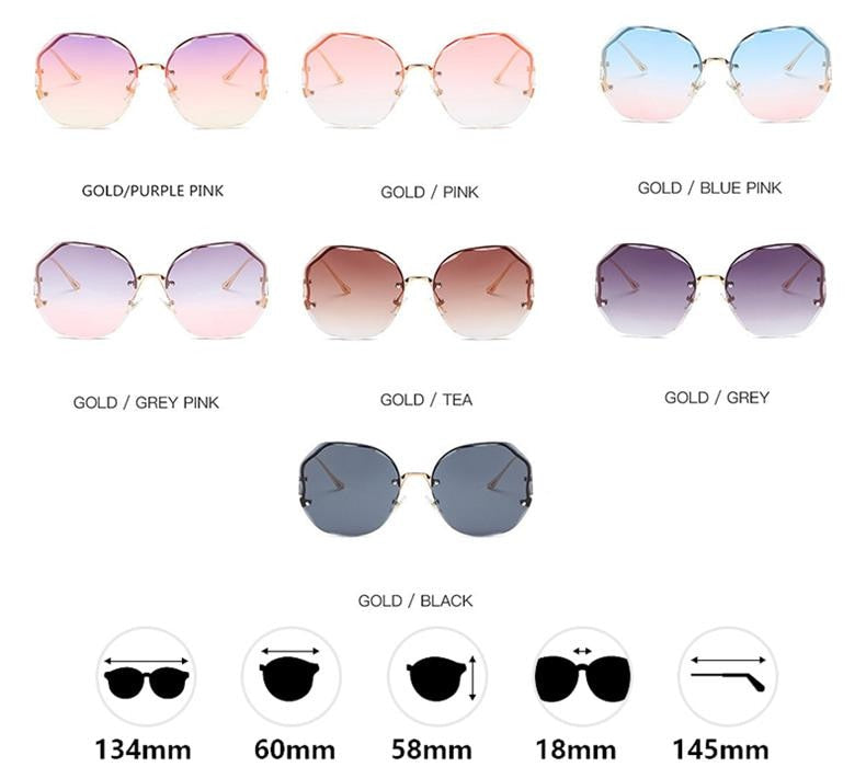 Fashion Tea Gradient Sunglasses Women Ocean Water Cut Trimmed Lens Metal Curved Temples Sun Glasses Female UV400