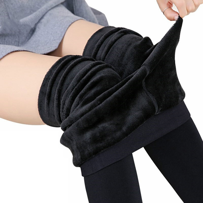 Winter-Leggings für Frauen, warme Leggins, einfarbige Samt-Leggins, hohe Taillen-Leggings, dehnbare Leggings