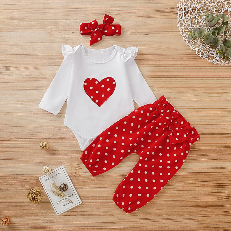 Frühling Herbst Baumwolle Neugeborenes Baby Mädchen Kleidung 0-3 Monate Polka Dot Unisex Säuglingskleidung Set Junge 3-teilige Kleidung mit Hut