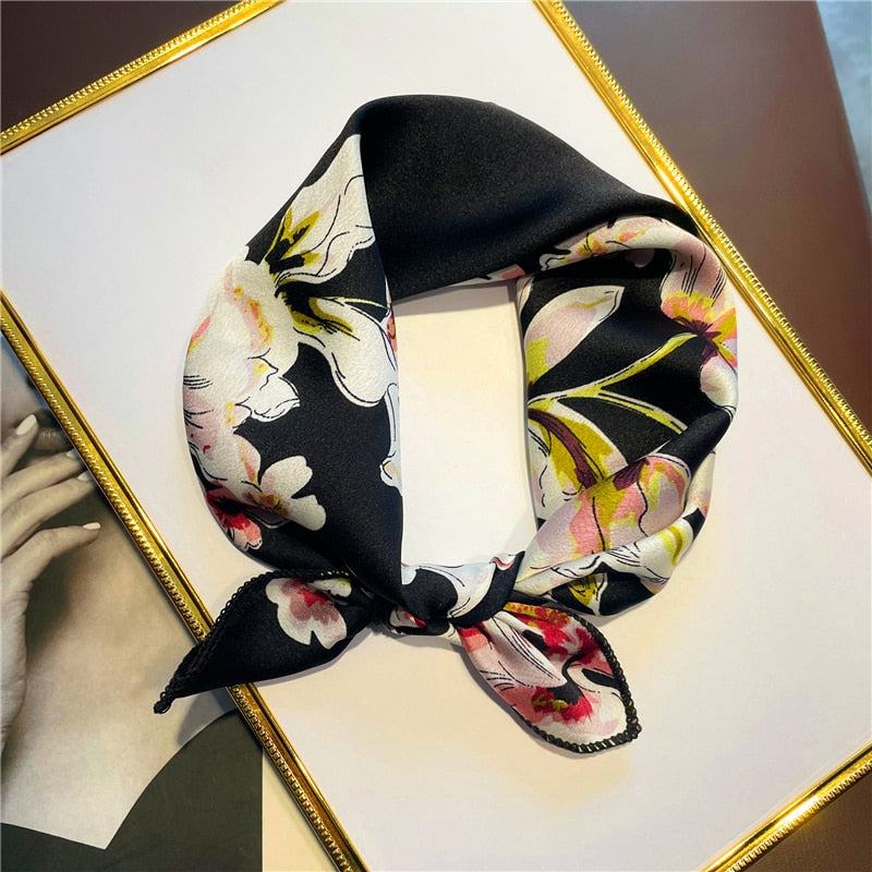 Square Silk Scarf Women Fashion Print Small Neck Scarfs Office Lady Hair Band Foulard Hand Kerchief Female Bandana Shawl