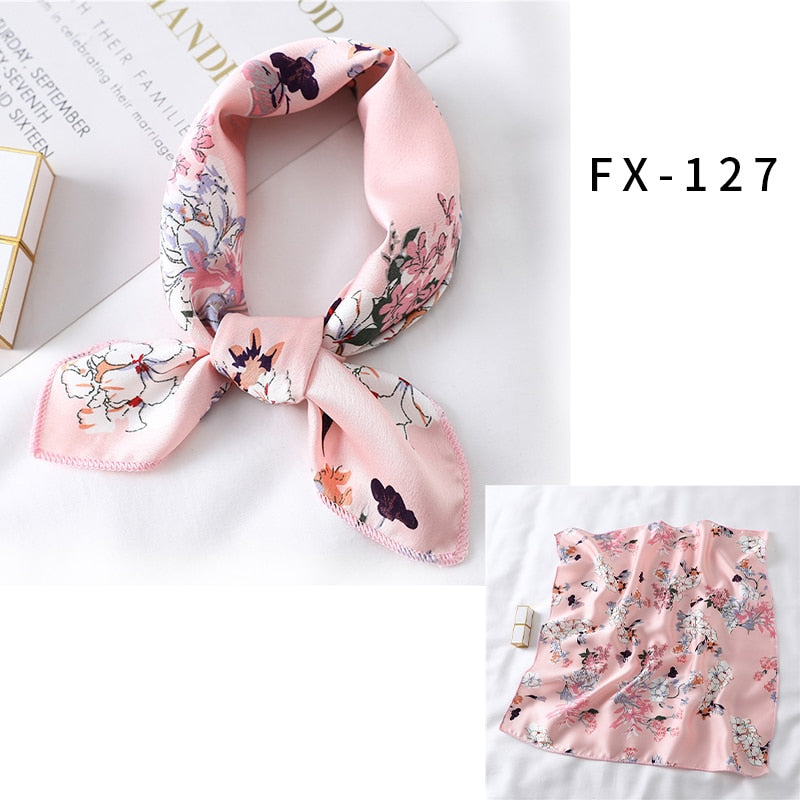 Square Silk Scarf Women Fashion Print Small Neck Scarfs Office Lady Hair Band Foulard Hand Kerchief Female Bandana Shawl