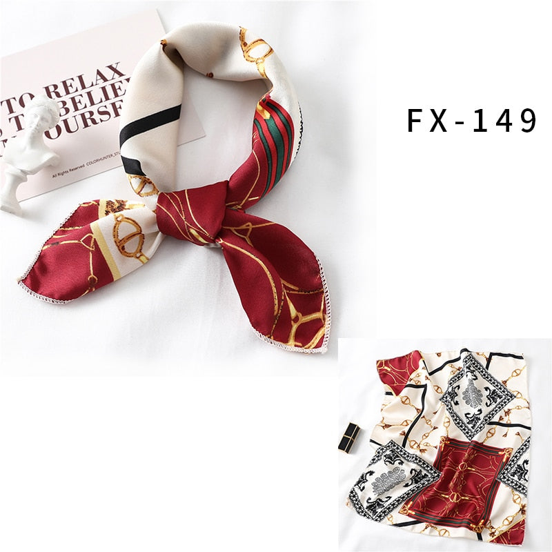 Square Silk Scarf Women Fashion Print Small Neck Scarfs Office Lady Hair Band Foulard Hand Kerchief Female Bandana Shawl