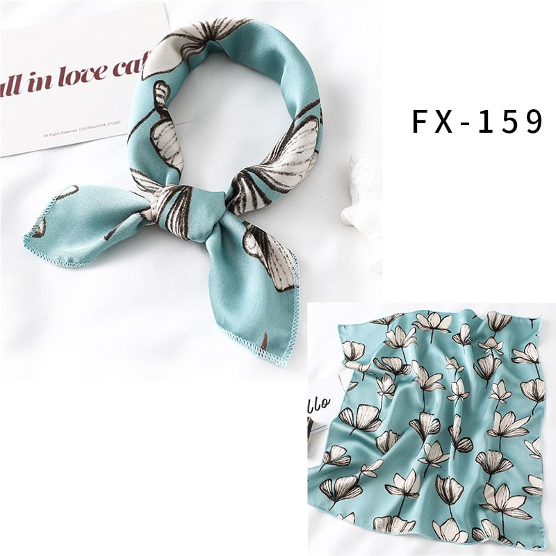 Square Silk Scarf Women Fashion Print Small Neck Scarfs Office Lady Hair Band Foulard Hand Kerchief Female Bandana Shawl