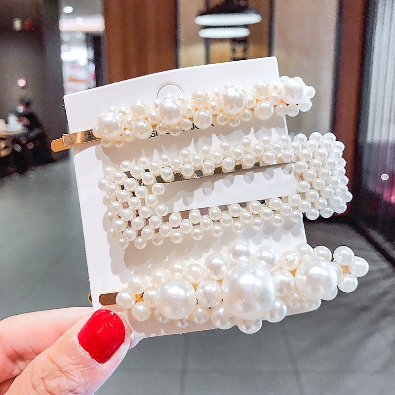 Women Girls Elegant Full Pearls Geometric Hair Clips Sweet Hair Ornament Hairpins Barrettes Fashion Hair Accessories