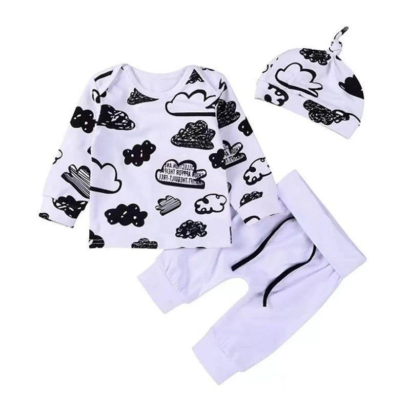 Printemps automne coton nouveau-né bébé fille vêtements 0-3 mois à pois unisexe infantile vêtements ensemble garçon 3 pièces vêtements avec chapeau