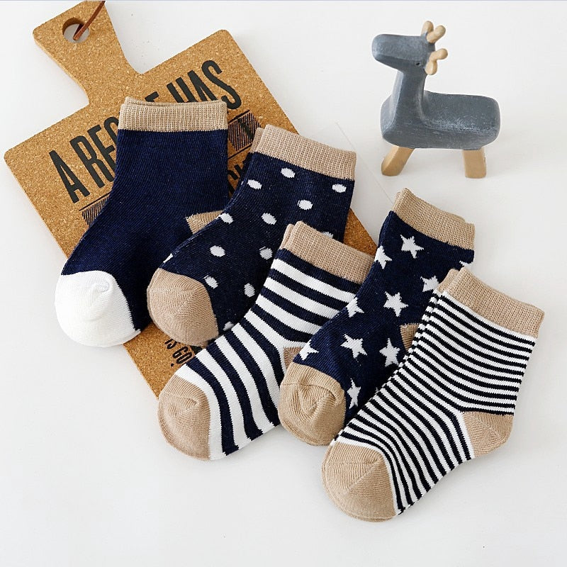 5Pairs Baby Socks Newborn Baby Boy Socks 0-1-3-7 Years Kids Pure Cotton Animal Design Fadeless Soft Children Socks