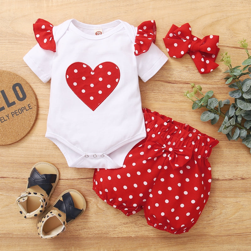 Frühling Herbst Baumwolle Neugeborenes Baby Mädchen Kleidung 0-3 Monate Polka Dot Unisex Säuglingskleidung Set Junge 3-teilige Kleidung mit Hut