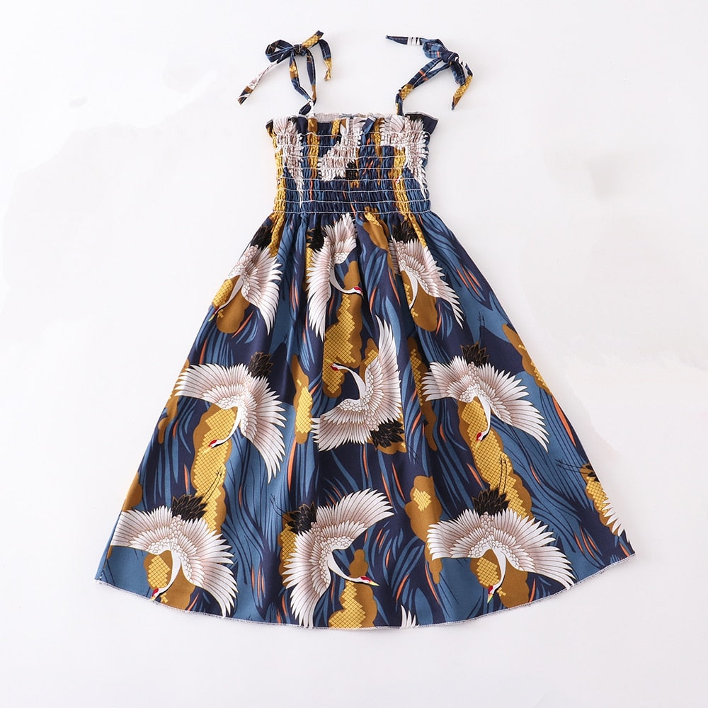 Summer Girls Floral Dress Sling Ruffles Bohemian Beach Princess Dresses for Girl Clothing 2 / 6 / 8 / 12 Years With Necklace Gift