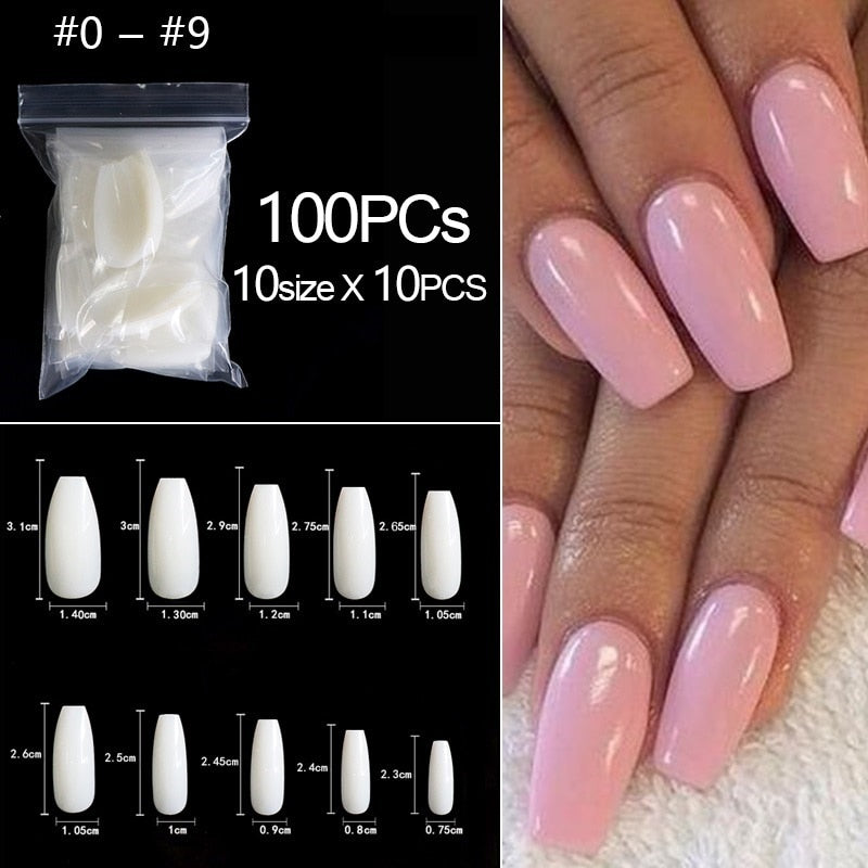 100/500 pièces/sac fausse ballerine naturel/Transparent cercueil faux ongles manucure ongles pour Extension et Protection Nail Art